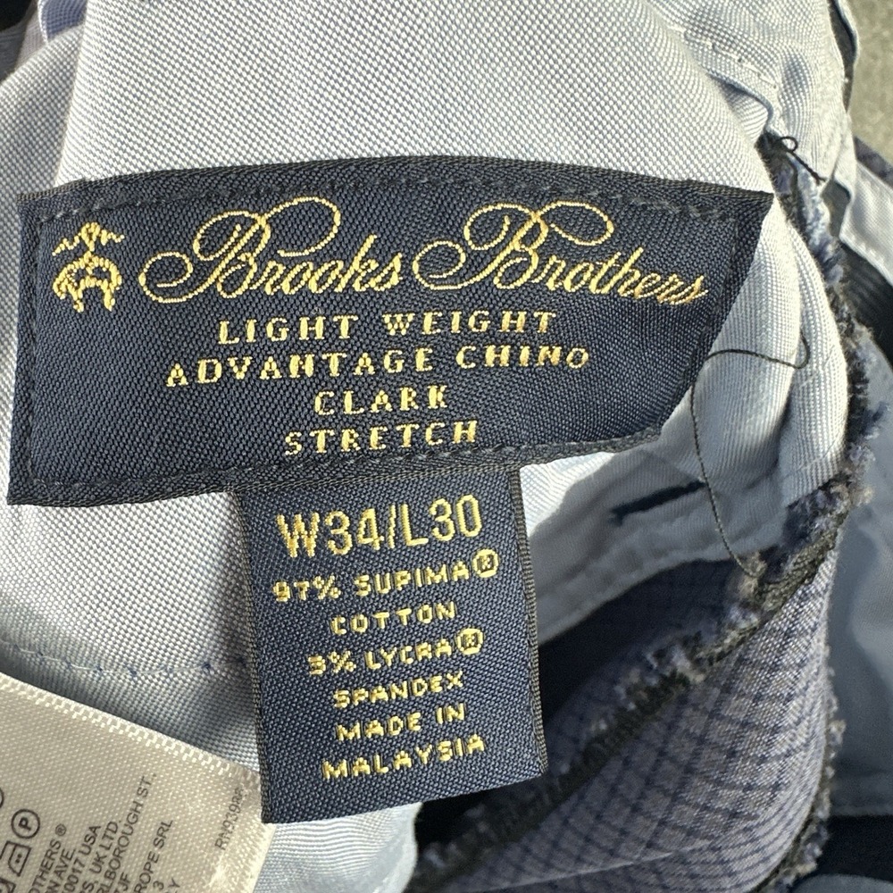Brooks Brothers Advantage Chino Clark Pants Men's 34x30 Blue Check Stretch - Picture 8 of 11